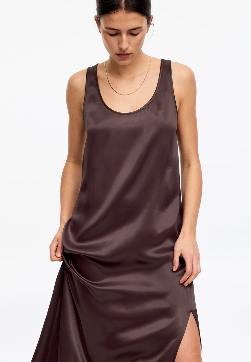 arket satin slip dress Crushed Satin Slip Dress Dark Brown Women ARKET WW
