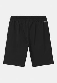 Schwarze Sportshorts mit elastischem Bund. Hergestellt aus glattem, leichtem Material. Mit "AERORE.DY"-Logo in Weiß.