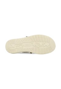 Suela de zapato con un diseño texturizado y estriado; color beige claro con patrones de estrellas y acentos elevados para mayor agarre y soporte.