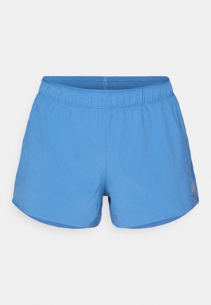 Blue athletic shorts made from breathable fabric, featuring an elastic waistband and a smooth finish. Perforated texture for ventilation.