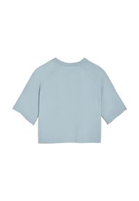 Sweatshirt azzurro chiaro accorciato con maniche raglan corte, scollatura rotonda e una texture in cotone liscia. Presenta dettagli di cucitura minimal.