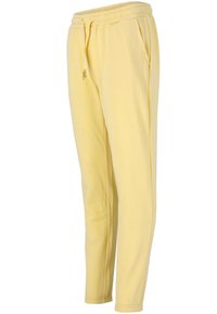 Gula joggerbyxor gjorda av mjuk bomullsblandning, med elastisk midja, sidofickor och tapered benform.