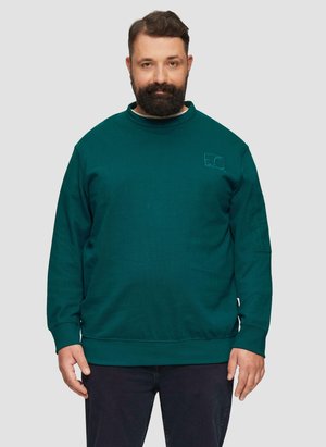 Groene sweatshirt met een gemêleerde afwerking, ronde halslijn en lange mouwen. Heeft een klein logo op de bovenste linkerborst en aan de mouwen.