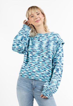 myMo Strickpullover - blau mehrfarbig