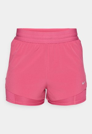 Pantaloni sportivi rosa con una trama liscia, vita elastica e design a strati. Presenta un logo Nike riflettente in basso a sinistra.