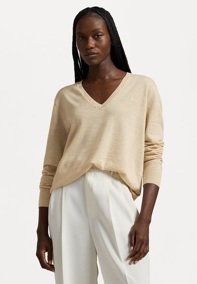 Polo Ralph Lauren WOOL V-NECK SWEATER - Striktrøje - almond heather