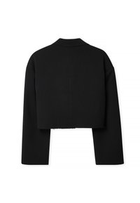 Must must jacket, mis smooth kangast, laiad varrukad, hambajooniga krae ja toore servaga taga.