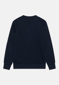 Mörkblå sweatshirt med långa ärmar, rundad halsringning, ribbade muddar och nederkant. Tillverkad av ett mjukt, texturerat tyg med en enkel design.