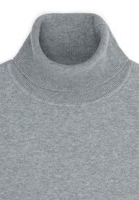 Szary sweter z golfem, dzianinowa tekstura, miękka tkanina, ściągacze przy kołnierzu i mankietach, lekka konstrukcja, odpowiedni do noszenia w warstwach.