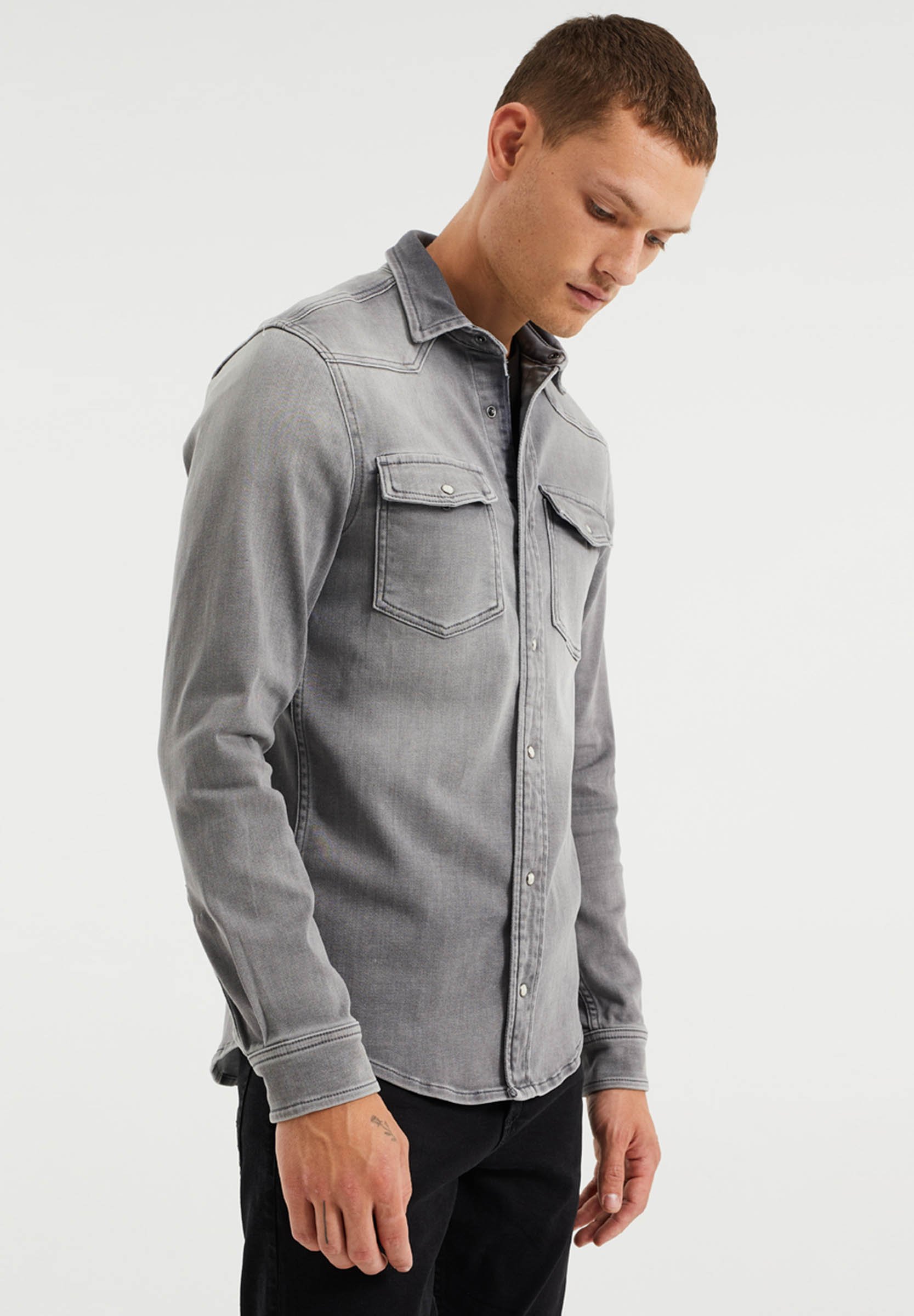 grey denim shirt men