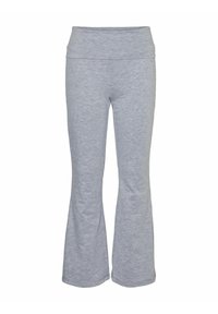 Szare spodnie dzwony z bawełny z domieszką, z szerokim pasem, o miękkiej fakturze i gładkim wykończeniu. Idealne na co dzień lub do ćwiczeń.