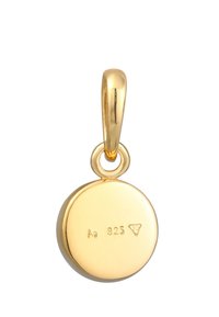 Goldbeschichteter runder Anhänger mit polierter Oberfläche, ausgestattet mit einer Schlaufe zur Befestigung und auf einer Seite mit "Ag 925" gestempelt.