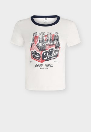 White short-sleeve T-shirt with black collar showing a vintage red soda six-pack graphic and the text "Good Times Since 1978."