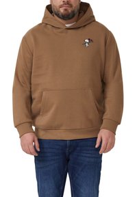 Brązowa bluza z kapturem wykonana z miękkiego materiału, z małym haftowanym wzorem Snoopy. Posiada kieszeń kangurka oraz ściągacze na rękawach.