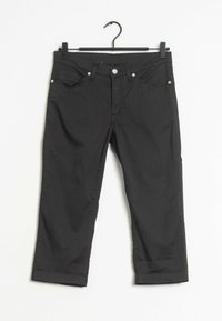 Zwarte cropped broek van een katoenmix, met vijf zakken, contrasterende zilverkleurige hardware en omgeslagen manchetten aan de onderkant.