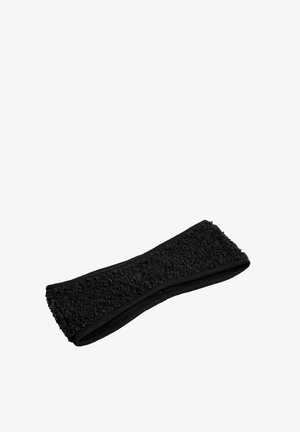 Schwarzes Stirnband aus weichem, strukturiertem Material mit einem plüschigen Zentrum und glatten elastischen Kanten, entworfen für Komfort und Passform.