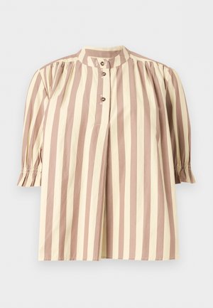 SOFT STRIPED EMBROIDERY SMOCKED GATHERED - Blúz - yellow