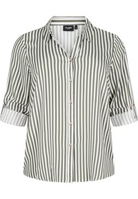 Button-down blouse - thyme w. white