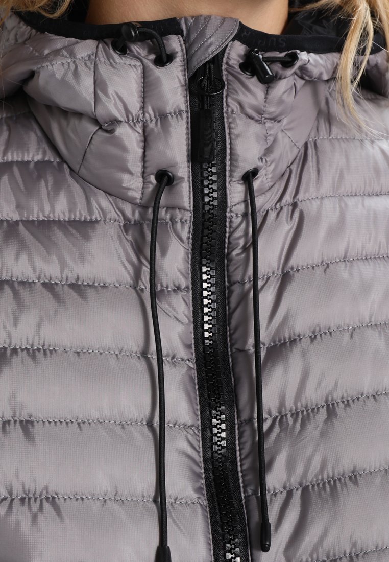 superdry womens core down hooded jacket comet silver