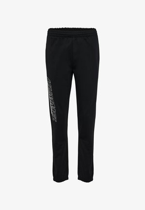 Schwarze Jogginghose mit elastischem Bund, ausgestattet mit einem seitlichen Logo in Weiß. Hergestellt aus glattem Stoff, mit enganliegenden elastischen Bündchen an den Knöcheln.
