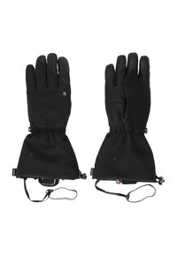 Svarta vinterhandskar med en texturerad läderyta, elastiska muddarna och justerbara remmar. Har logotypdetaljer på baksidan.