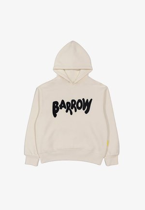 Felpa con cappuccio color crema con la scritta nera in grassetto e ondulata "BARROW" sul fronte e polsini e orlo a costine.