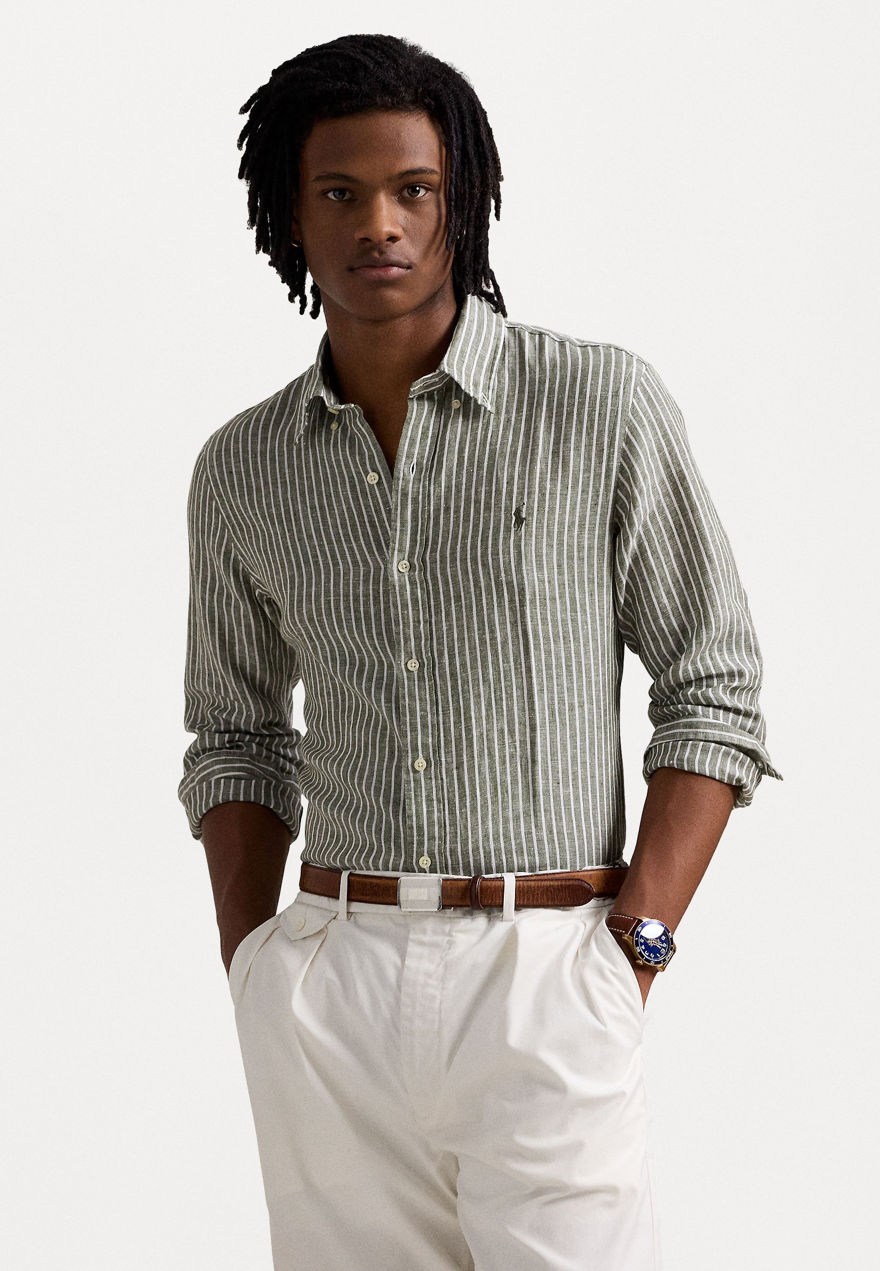 Tシャツ・カットソー Ralph Lauren Custom-Fit Striped Linen Shirt (710969636 002) Custom fit linen shirt for men 710969636 Sky blue-White