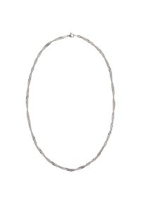 Tvistet sølv kædehalssmykke med led, der har forskellige teksturer og finish, sikret med en klassisk hummerlås.