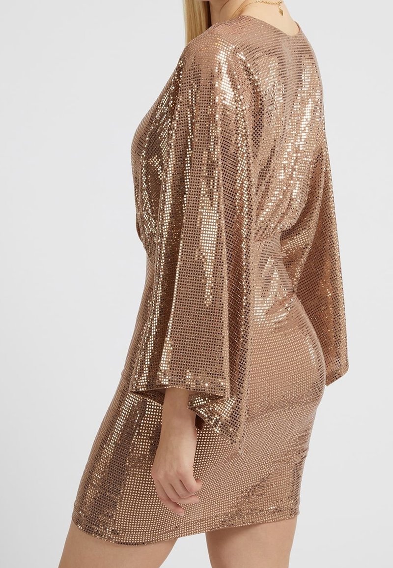 guess pink sequin dress Whitewed Glitter Sleeve V Neck Mini Vintage Eve Sequin Bodycon Cocktail Guess Dress Pink, Women's, Size: XS-Small