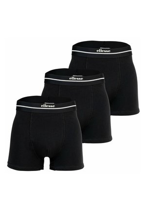 Drei schwarze Herren-Boxershorts mit schwarzen elastischen Bund, die einen weißen Streifen und das "ellesse"-Logo mittig auf jedem Bund haben.