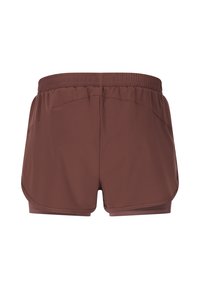 Burgunderfarbene Sportshorts mit elastischem Bund, leichtem Material und abgerundetem Saum für verbesserte Bewegungsfreiheit. Keine sichtbaren Taschen.