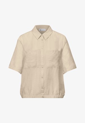 Beige kortærmet skjorte med knapper, to brystlommer, spids krave og elastisk kant, mærket Street One.