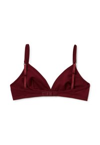 Bralet w kolorze marlburga z trójkątnymi miseczkami, regulowanymi ramiączkami i prostym zapięciem na haftki. Miękka tkanina o gładkiej fakturze.