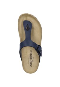Infradito blu navy con una tomaia testurizzata, cinturino regolabile e dettaglio in metallo rotondo. Presenta una suola in sughero per il massimo comfort. Taglia 37.