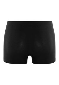 Schwarze nahtlose Boxershorts mit hohem Bund und kurzem Bein, von hinten dargestellt.