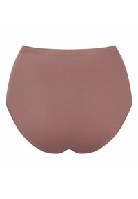 Ropa interior sin costuras de cintura alta en un suave color malva, con una textura suave y bordes redondeados para un ajuste cómodo.