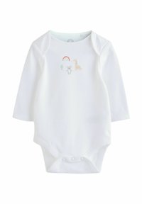 Body blanc à manches longues avec un graphique coloré représentant une girafe, un koala, un arbre et un arc-en-ciel. En coton, avec des fermetures pressionné à la base.