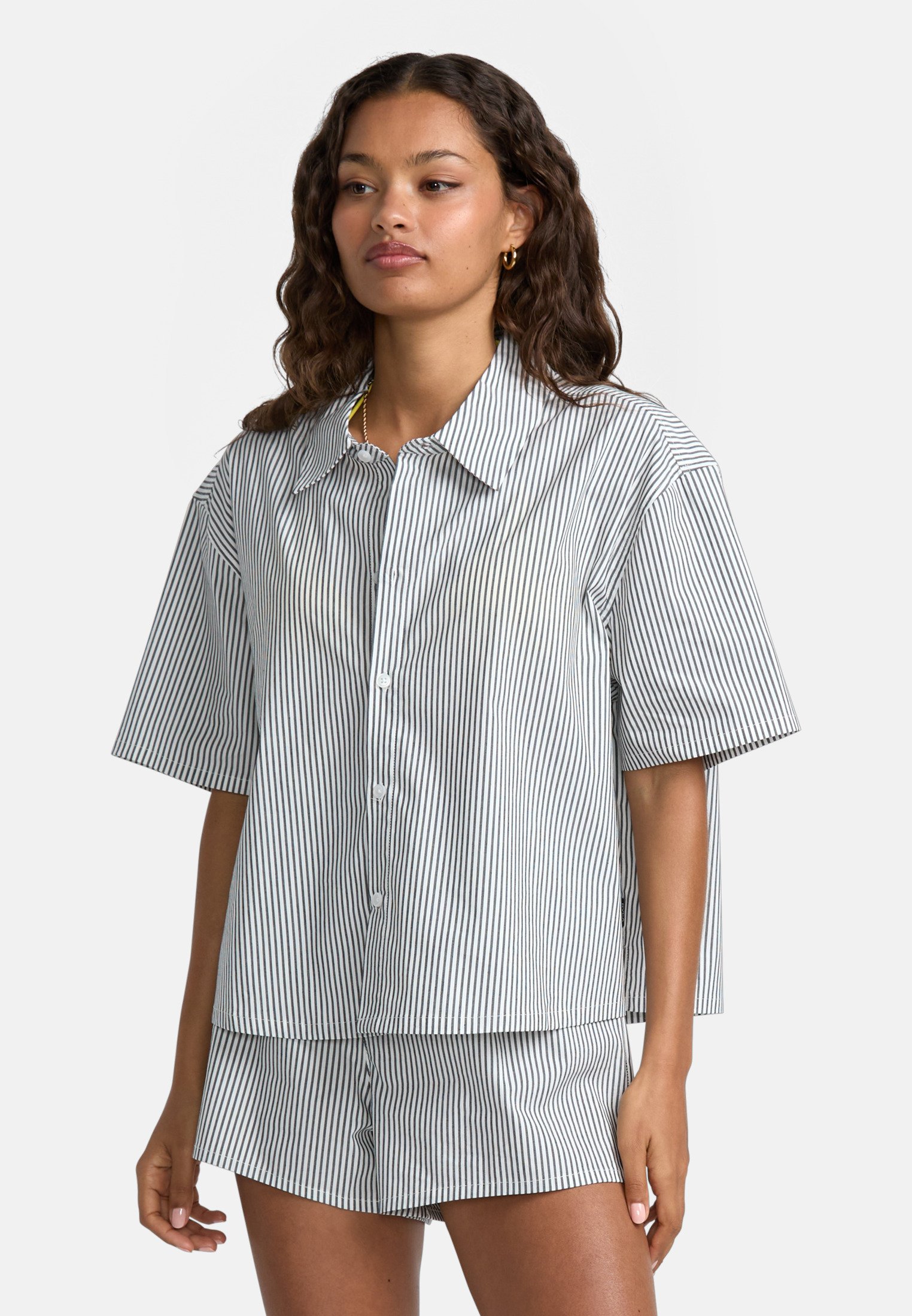 売れ筋商品|||ルーカ シャツ レディース トップス MIKEY  SHORT-SLEEVE - Button-down blouse - ptk MIKEY Women's Striped Button-Down Blouse with Shirt Collar