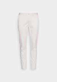 Jasnoszare chinos z bawełny, o slim fit, z rozporkiem na zamek, kieszeniami z przodu i jedną kieszenią z tyłu z guzikiem.