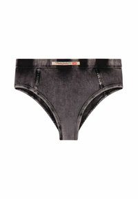 Slip in cotone nero con una texture liscia, caratterizzati da una fascia in vita a contrasto con l'etichetta "Diesel Industry". Design classico del slip.