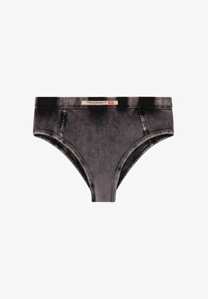 Slip in cotone nero con una texture liscia, caratterizzati da una fascia in vita a contrasto con l'etichetta "Diesel Industry". Design classico del slip.