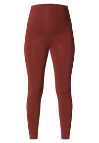 Bordeauxkleurige high-waisted leggings van rekbare stof. Gladde textuur, volledig lengte zonder zichtbare hardware of patronen.