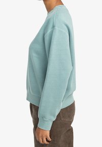 Sweat-shirt bleu clair à col rond, poignets côtelés et coupe décontractée. Confectionné dans un tissu doux à la texture lisse, avec des détails de coutures minimales.