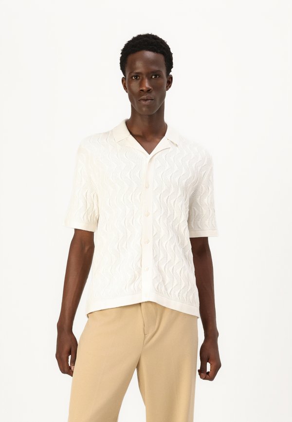 Geometric Stitch Button-Through Sweater Polo - Cardigan - jet stream