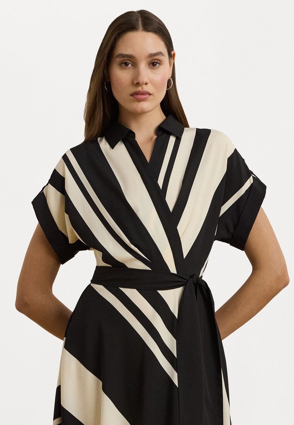 STRIPED BELTED CREPE DRESS - Day dress