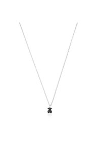 Collar de cadena de plata con un colgante en forma de oso negro adornado con strass, que presenta un acabado pulido y un diseño intrincado.