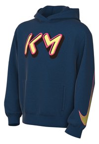 Felpa blu navy con una grande grafica in rosa e giallo che presenta un "KY" stilizzato sul davanti. Include una tasca frontale e polsini a coste.