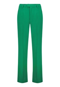 Pantaloni verdi su misura con davanti piatto, passanti per cintura e design a gamba dritta. Tessuto morbido con un colore solido e vivace.