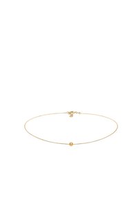 Collier en or avec une fine chaîne, présentant un petit accent sphérique. Le design est minimaliste, avec une texture lisse et polie.