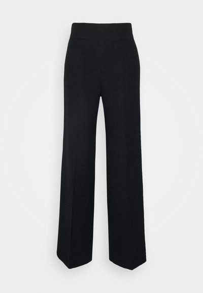 Sorte bredbenede bukser lavet af struktureret stof, med høj talje og to baglommer. Klassisk design med en skræddersyet pasform.